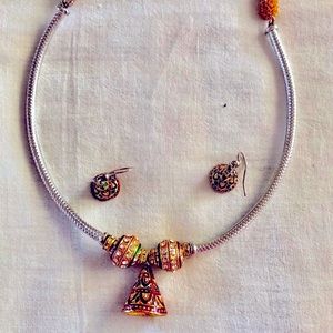 Multi color Indian necklace Garba necklace and earring set